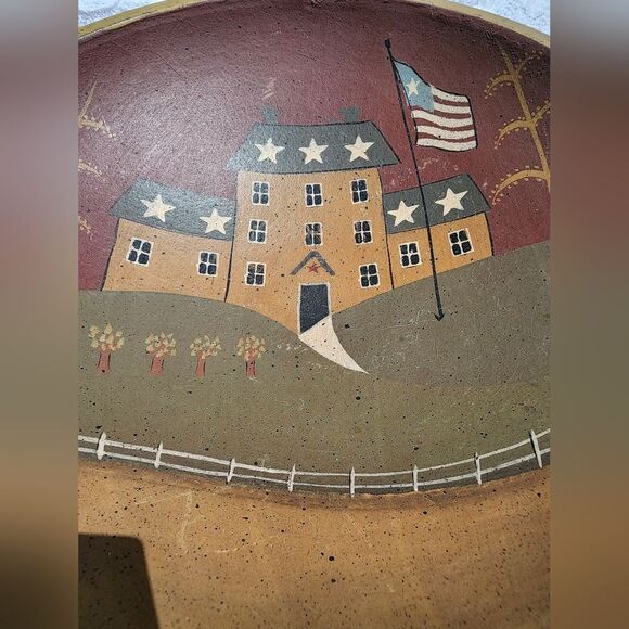 Vintage Folk Art Primitive Hand painted colonial americana bowl wall home décor - Picture 10 of 13